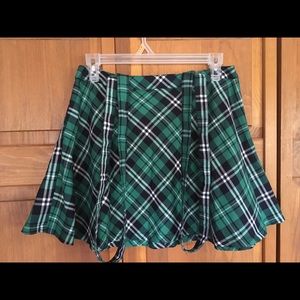 Green plaid Royal Bones skirt with suspenders